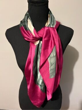 Women's Ellen Tracy Pink and Green Satin Scarf - Elegant Neck Accessory